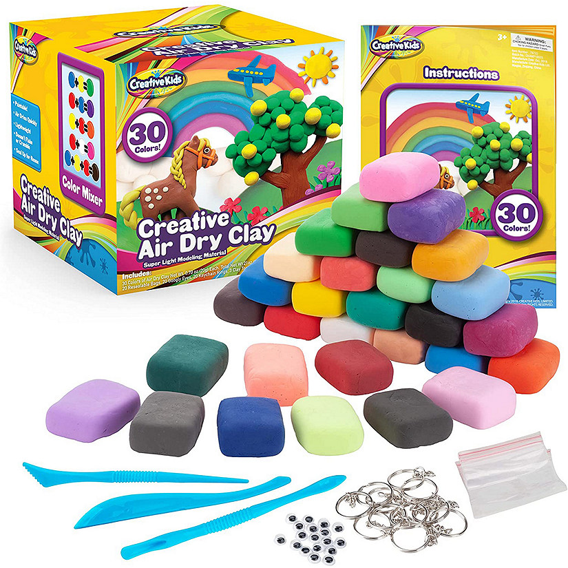 Creative Kids Air Dry Clay Modeling Crafts Kit For Children - Super Light Nontoxic - 30 Vibrant Colors & 3 Clay Tools Image