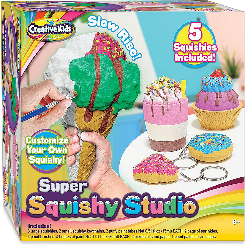 Creative Kids Paint Your Own Squishies Kit - Color 3 Jumbo & 2 Keychain Size Squishies Ages 6+ Image
