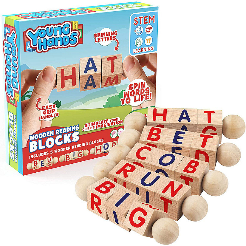 Creative Kids Wooden Reading Blocks - Set of 5 Spinning Alphabet Blocks for Kids, Toddlers Image
