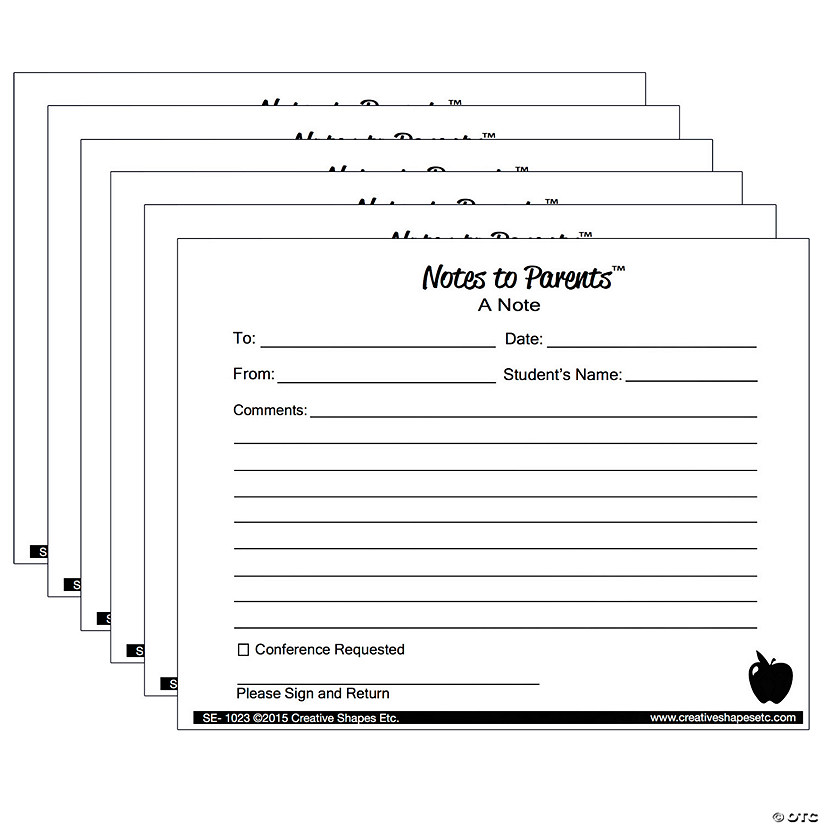 Creative Shapes Etc. Notes to Parents, Blank Note, 50 Per Pack, 6 Packs Image