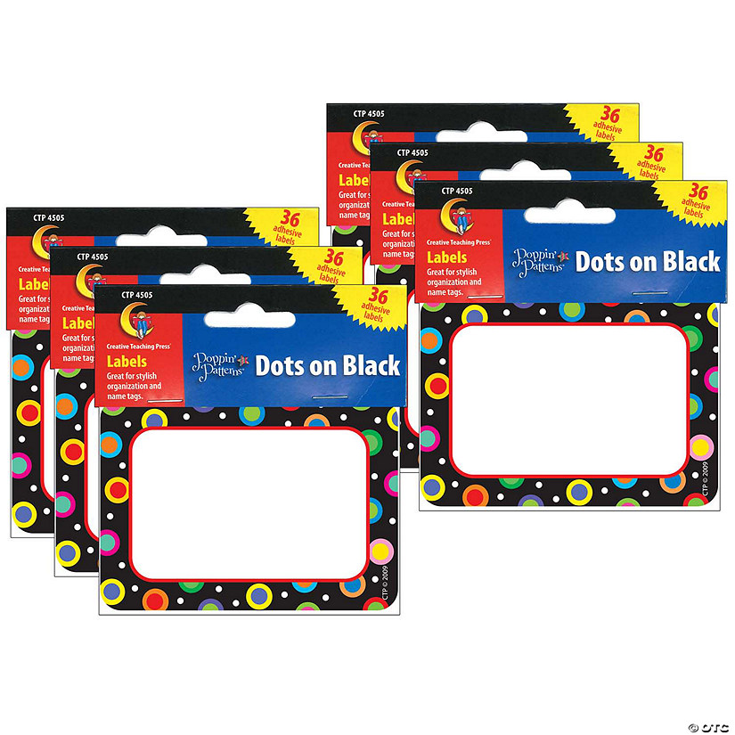 Creative Teaching Press Dots On Black Name Tag/Labels, 36 Per Pack, 6 Packs Image