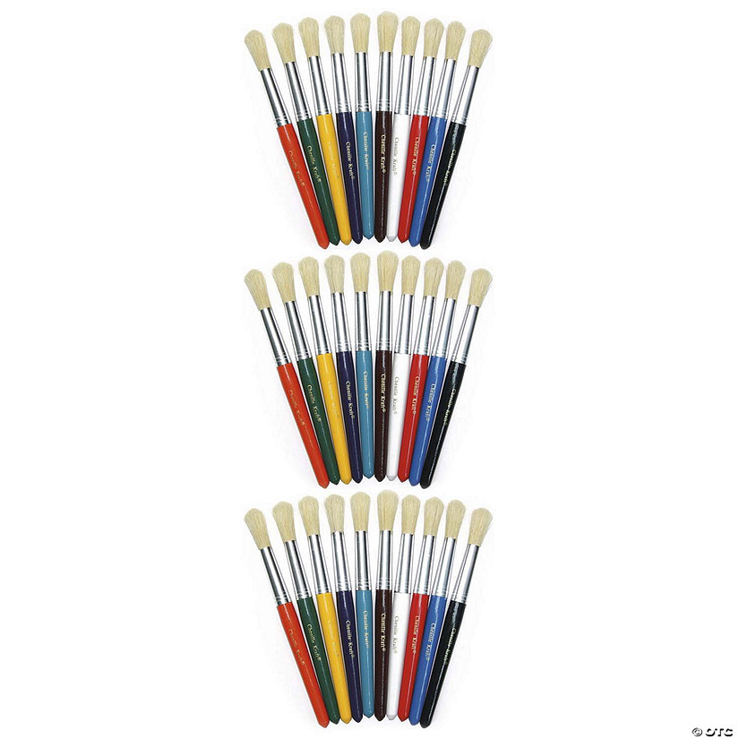 Creativity Street Beginner Paint Brushes, Round Stubby Brushes, 10 Assorted Colors, 7.5" Long, 10 Per Pack, 3 Packs Image