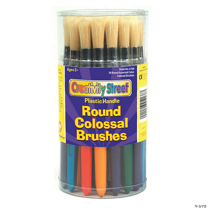 Creativity Street Colossal Brushes, Round, Assorted Colors, 7.25" Long, 30 Brushes Image