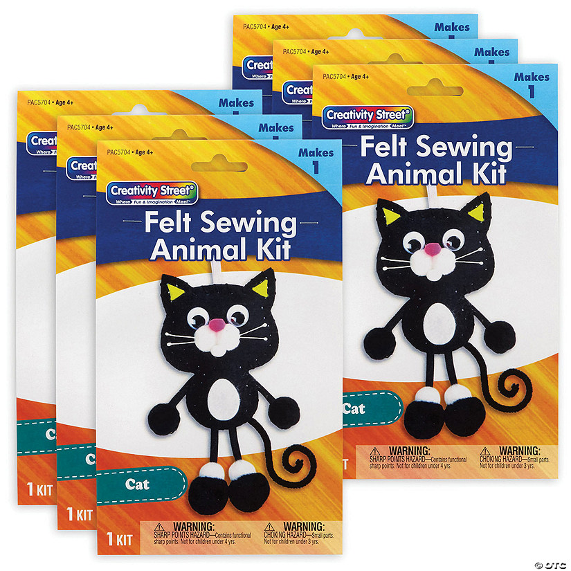Creativity Street Felt Sewing Animal Kit, Cat, 4" x 10.25" x 1", 6 Kits Image