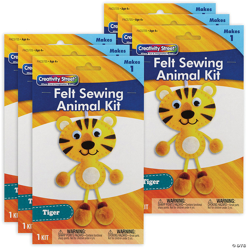 Creativity Street Felt Sewing Animal Kit, Tiger, 4.25" x 10.75" x 0.75", 6 Kits Image