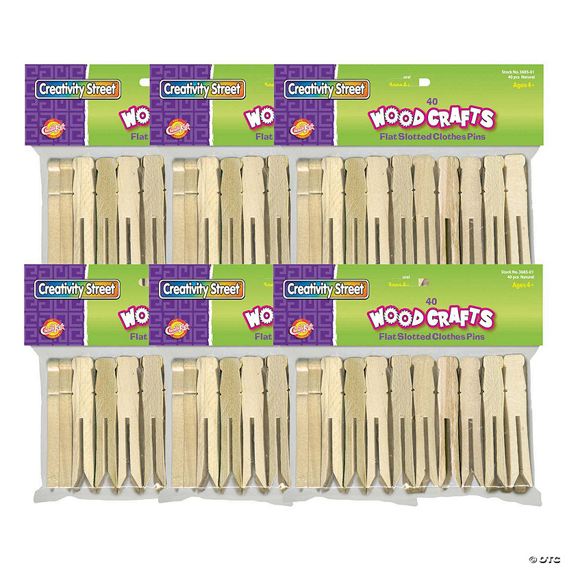 Creativity Street Flat Slotted Clothespins, Natural, 3.75", 40 Per Pack, 6 Packs Image