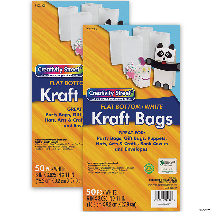 Creativity Street Kraft Bag, White, 6" x 3-5/8" x 11", 50 Per Pack, 2 Packs Image