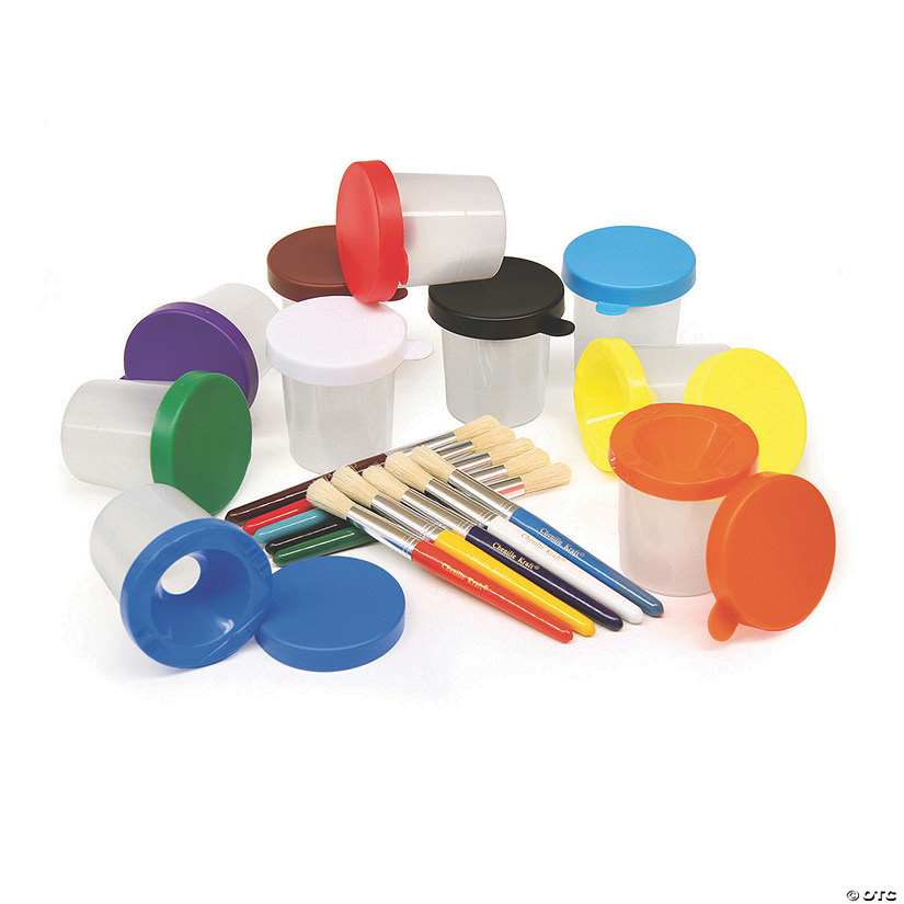 Creativity Street&#174; Paint Cups with Brushes, 10 Assorted Colors, 7-1/4" Brushes & 3" Dia. Cups, 20 Pieces Image