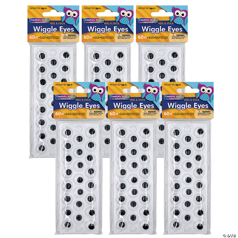 Creativity Street Peel & Stick Wiggle Eyes on Sheets, Black, Assorted Sizes, 60 Per Pack, 6 Packs Image