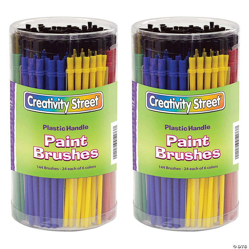 Creativity Street Plastic Handle Brush Classroom Pack, Economy Brushes, 7" Long, 144 Brushes Per Pack, 2 Packs Image