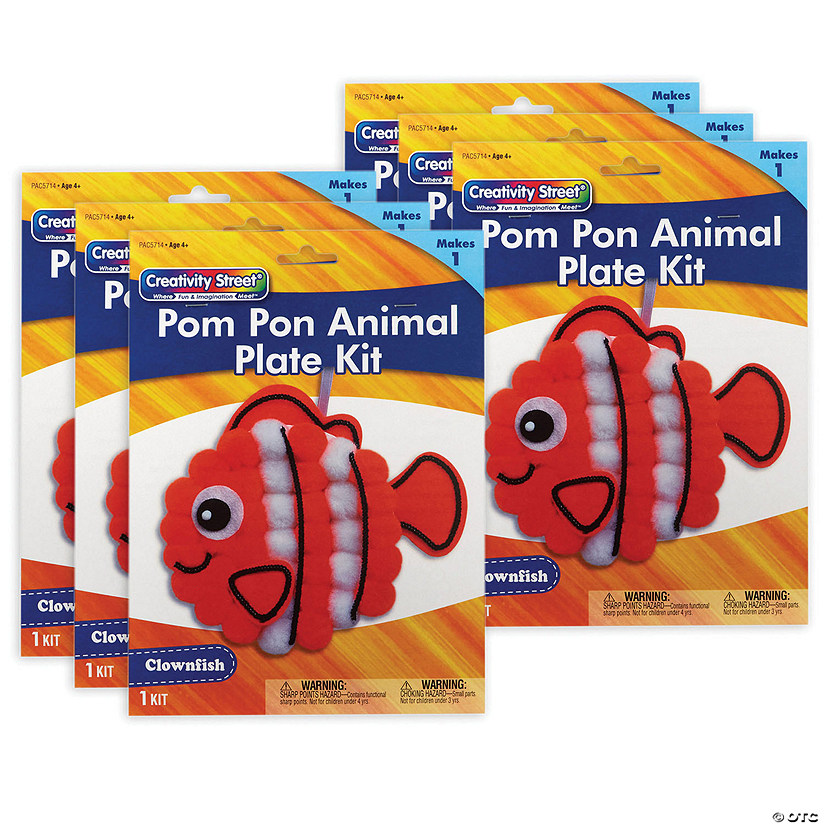 Creativity Street Pom Pon Animal Plate Kit, Clownfish, 7.5" x 8" x 1", 6 Kits Image