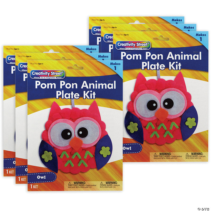 Creativity Street Pom Pon Animal Plate Kit, Owl, 7" x 8" x 1", 6 Kits Image