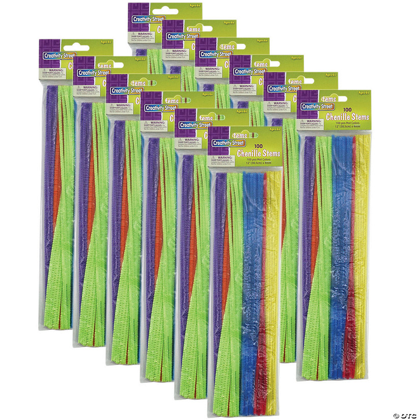 Creativity Street Regular Stems, Assorted Hot Colors, 12" x 4 mm, 100 Per Pack, 12 Packs Image