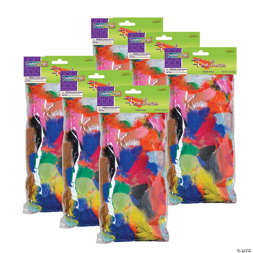 Creativity Street Turkey Plumage Feathers, Bright Hues Assorted, Assorted Sizes, 1 oz. Per Bag, 6 Bags Image