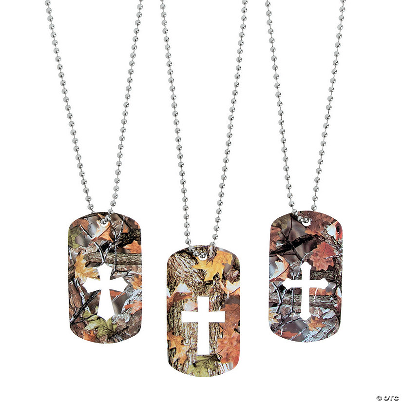 Cross Cutout Camouflage Dog Tag Necklaces - 12 Pc. Image