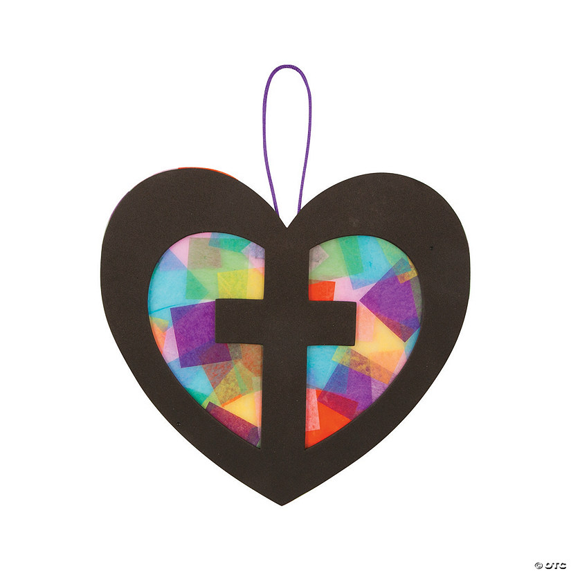 Cross in Heart Tissue Paper Sign Craft Kit- Makes 12 Image