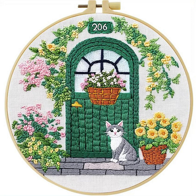 Cross Stitch Kits for Beginners Cat Front Door - 20cm with Frame Image