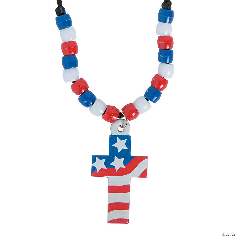 Cross with American Flag Necklace Craft Kit - Makes 12 Image
