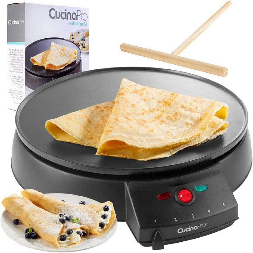 CucinaPro 12" Griddle & Crepe Maker, Non-Stick Electric Crepe Pan w Batter Spreader & Recipe Guide- Dual Use for Blintzes Eggs Pancakes, Portable Image