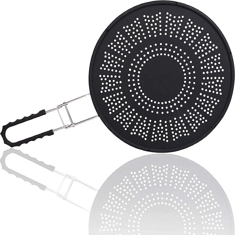 CucinaPro Silicone Splatter Screen- Multi Use XL 11.5" Oil and Grease Shield Guard and Strainer w Foldable Handle for Easy Storage - Fits Most Frying Pans Image