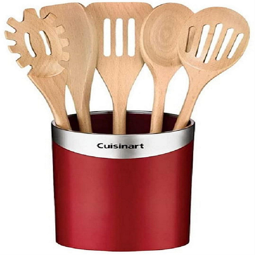 Cuisinart Kitchen Wooden Cooking Tool Set- Red 5 Tools- 1 Container Image