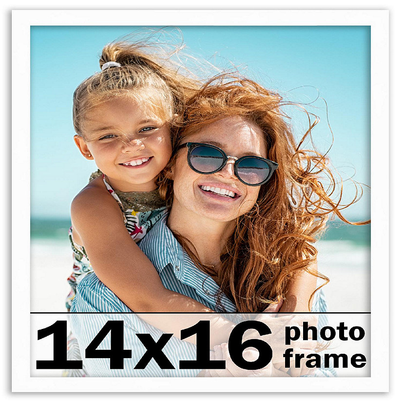 CustomPictureFrames.com 14x16 Frame White Solid Wood Picture Frame Includes UV Acrylic Front Acid Free Foam Backing Board Hanging Hardware no Mat Image