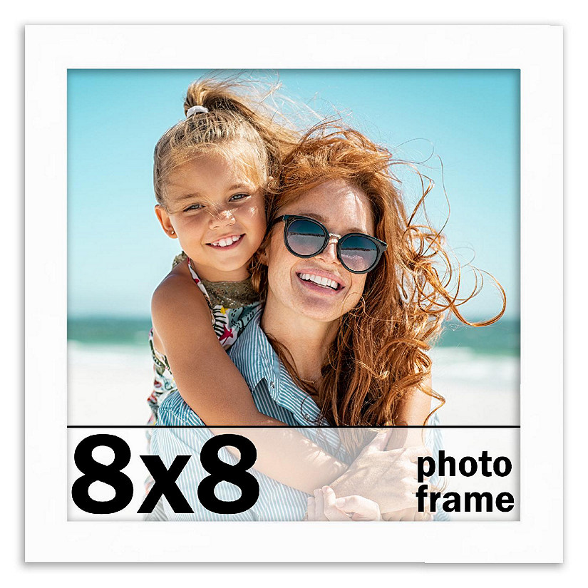 CustomPictureFrames White Wood Picture Frame - Made to Display Artwork Measuring 8x8 Inches