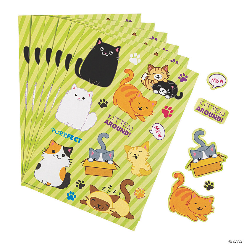 Fun Express Cute Cat Sticker Sheets - Stationery - 24 Pieces