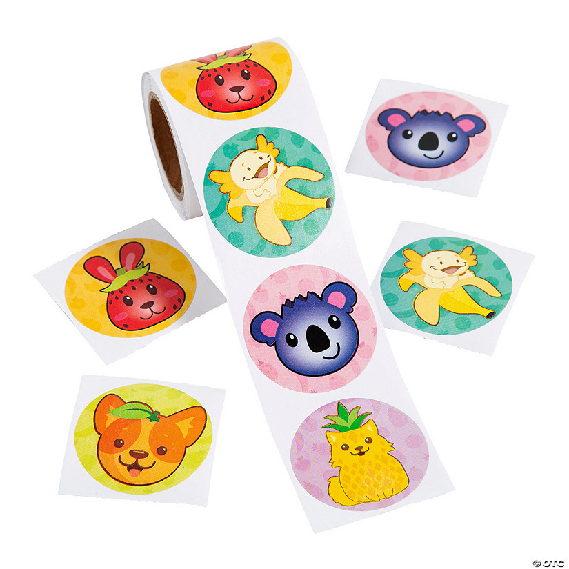 Cute Fruit Animals Sticker Roll - 100 Pc. Image