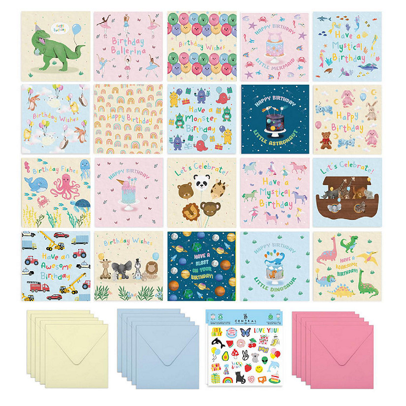 Cute Kids Birthday Cards Multipack - 20 Pack Assortment - For Boys Girls  Him Her