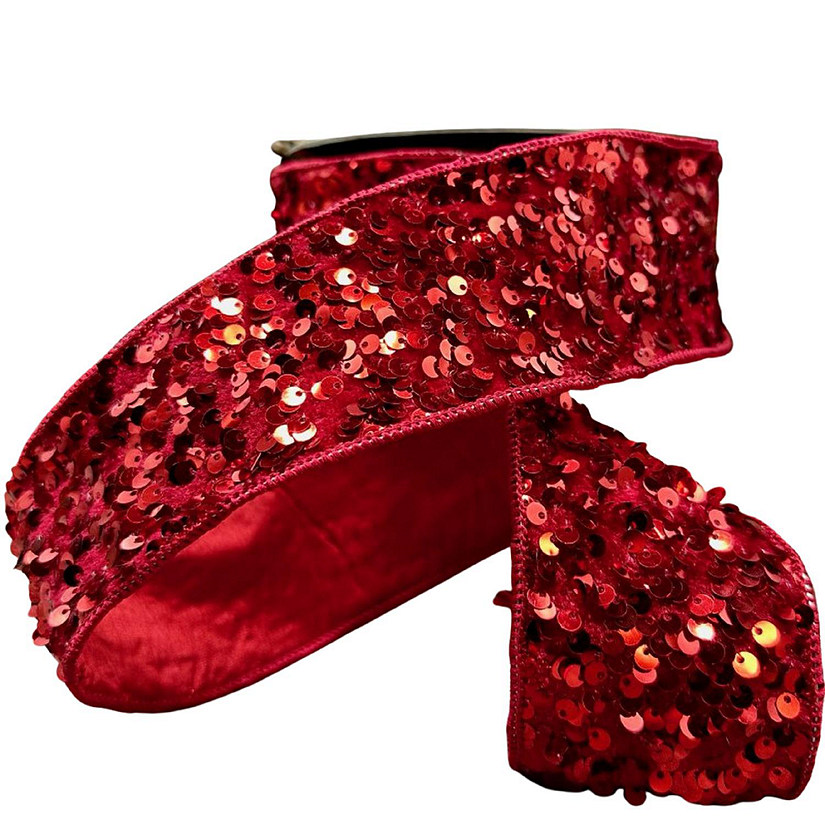 D. Stevens 2.5" Red Metallic Sequin Ribbon, Wired Edge &amp;#8212; 10 Yards Image