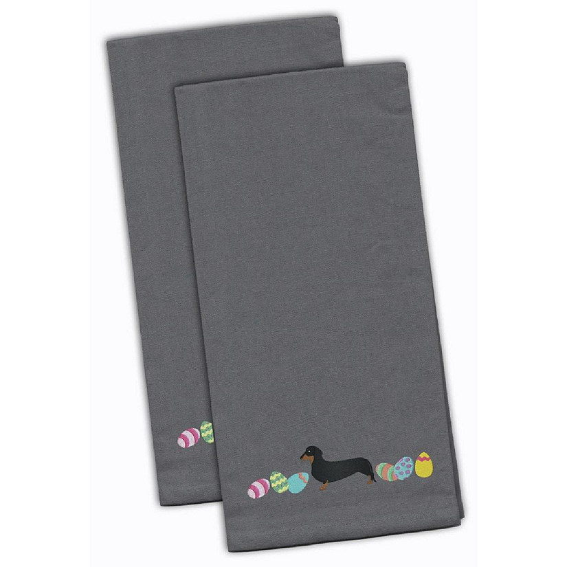 Dachshund Easter Gray Embroidered Kitchen Towel - Set of 2 Image
