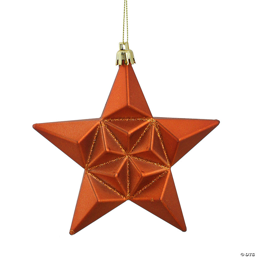 DAK 12ct Matte Burnt Orange Glittered Star Shatterproof Christmas Ornaments 5" Image