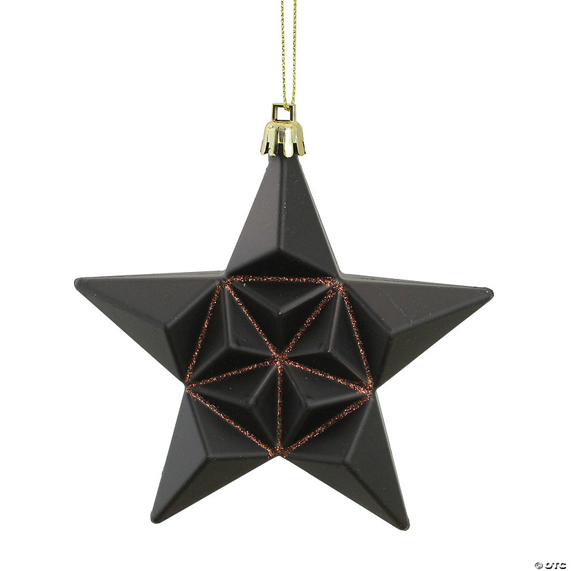 DAK 12ct Matte Chocolate Brown Glittered Star Shatterproof Christmas Ornaments 5" Image