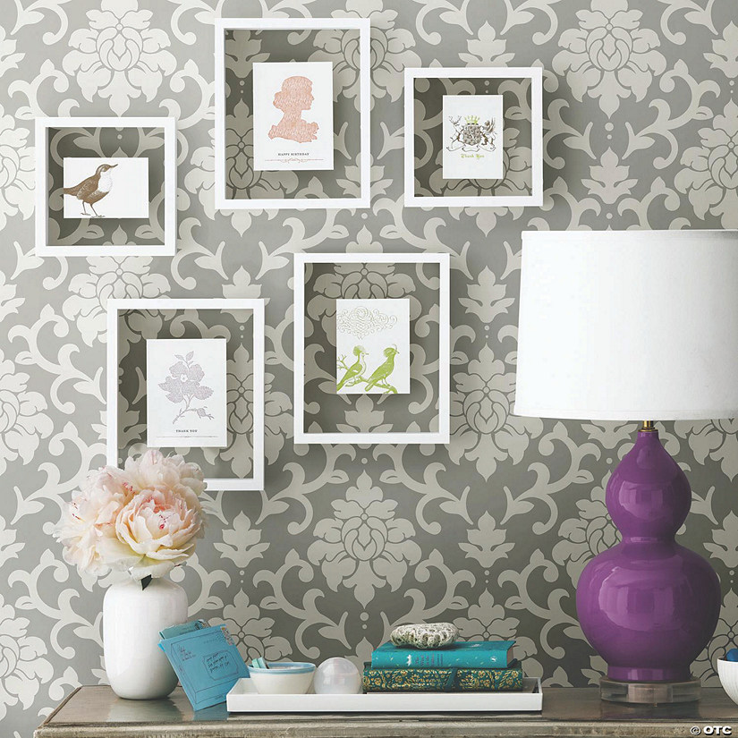 Damask Grey Peel & Stick Wallpaper Image