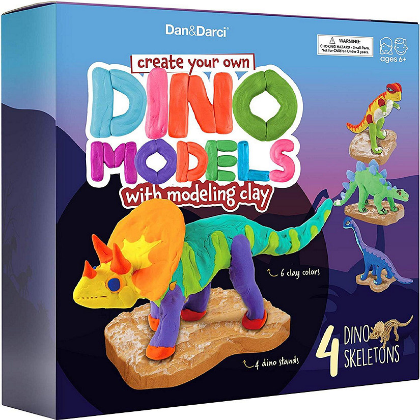 Dan&Darci - Dino Models, Clay Craft Kit - Build a Dinosaur Gifts for Boys & Girls - Build 4 Dinos with Air Dry Magic Modeling Clay Model Set Image