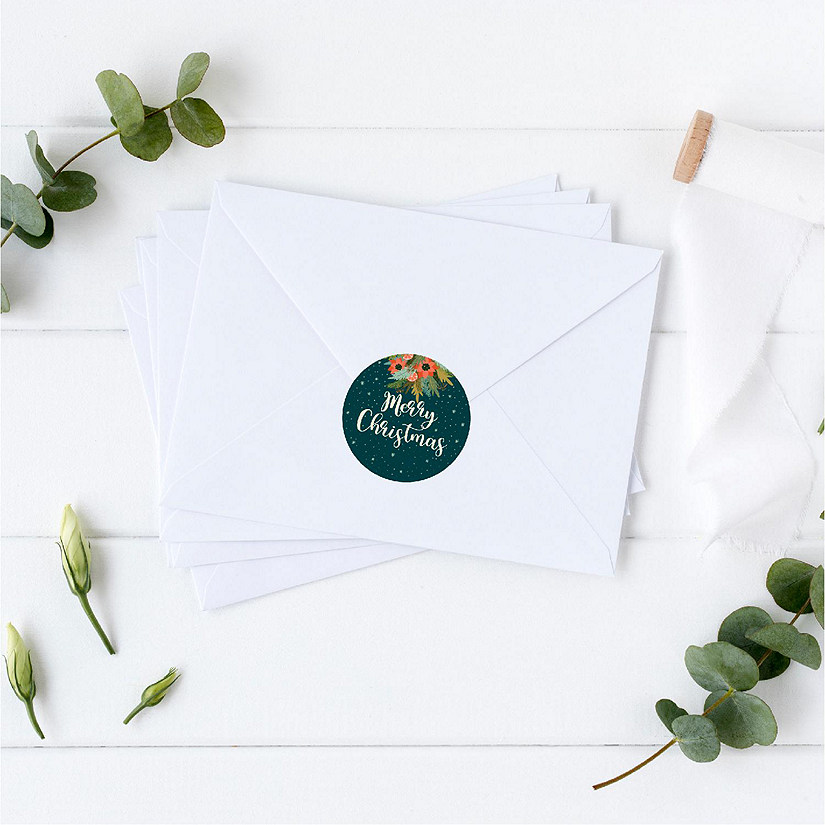 Dark Aqua Christmas Pine Gift Labels Image