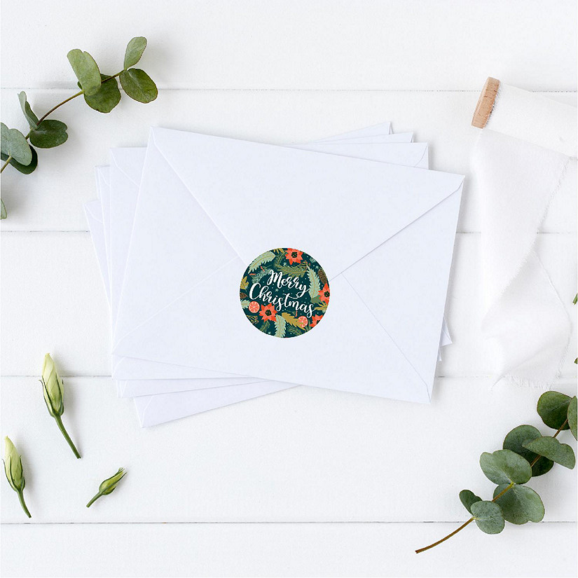 Dark Aqua Pine Cones Xmas Circle Labels Image