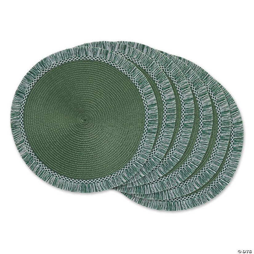 Dark Green Round Fringed Placemat Set Of 6 Image