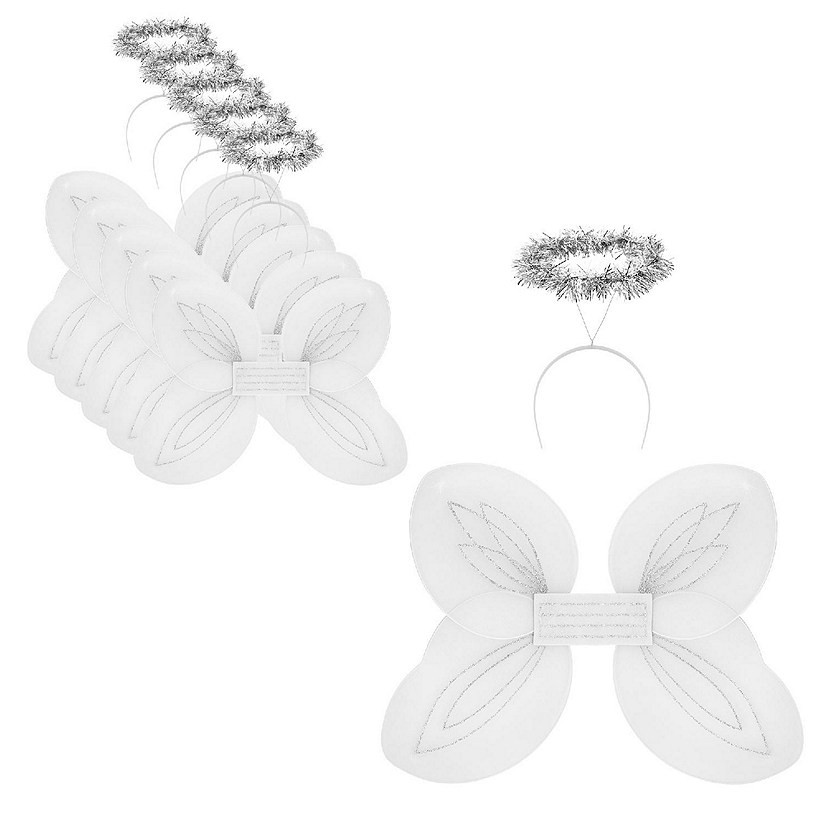Darware Christmas Angel Wings and Halos Sets (6 Sets); Angel Dress Up Costumes for Pageants, Plays and Parties, White and Silver Image