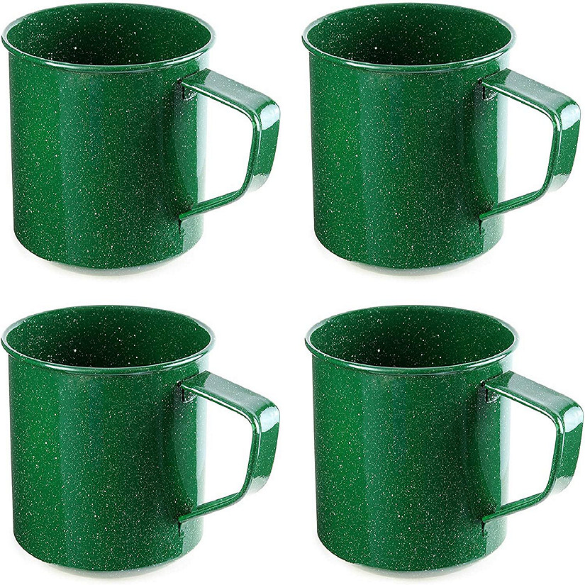 Darware Enamel Camping Coffee Mugs (Set of 4, 16oz, Green); Metal Cups for Hiking, Travel, Fishing, Picnics, and Hunting; Lightweight and Portable