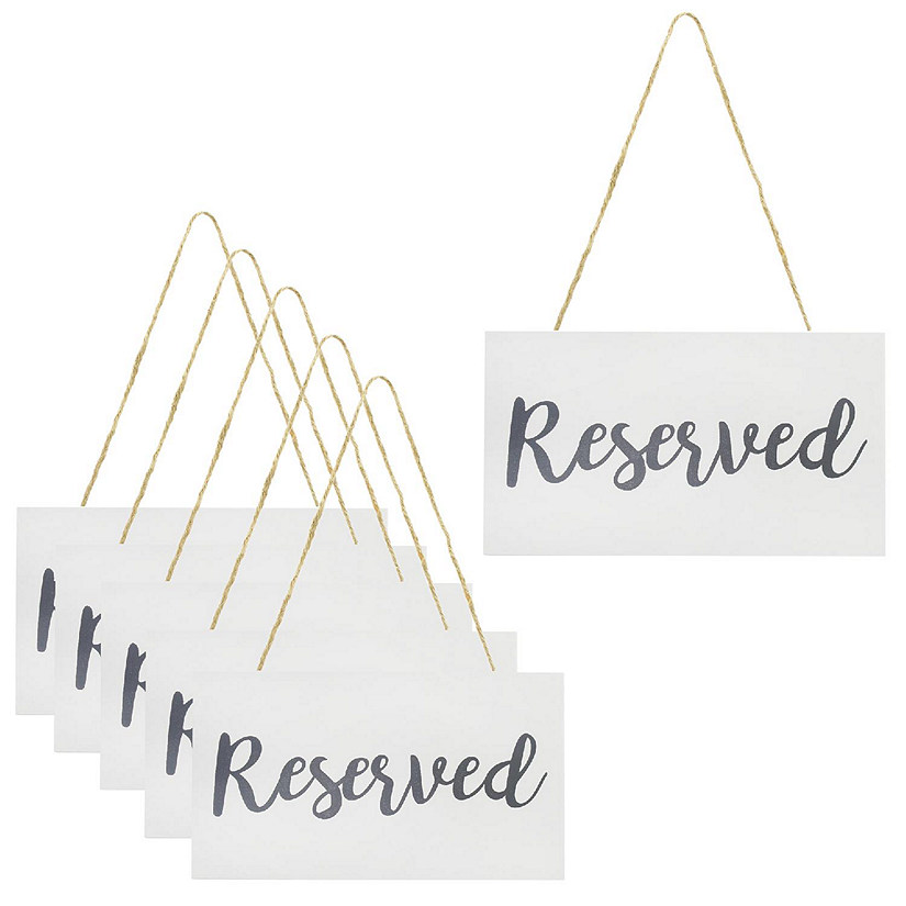 Darware Hanging Wooden Reserved Signs (6-Pack, White); Rustic Style Wood Signs for Weddings, Special Events, and Functions Image