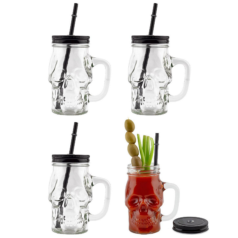 Clear Mason Plastic Jars with Lids Straws Kit Party Cocktails Juice Cups  Mugs