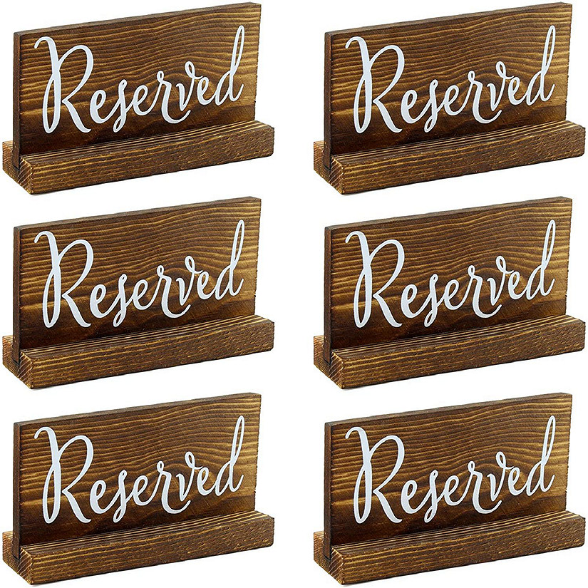 Darware Wooden Reserved Signs for Tables (6-Pack, Brown); Rustic Real Table Signs with Sign Holders for Weddings, Special Events, and Restaurant Use Image