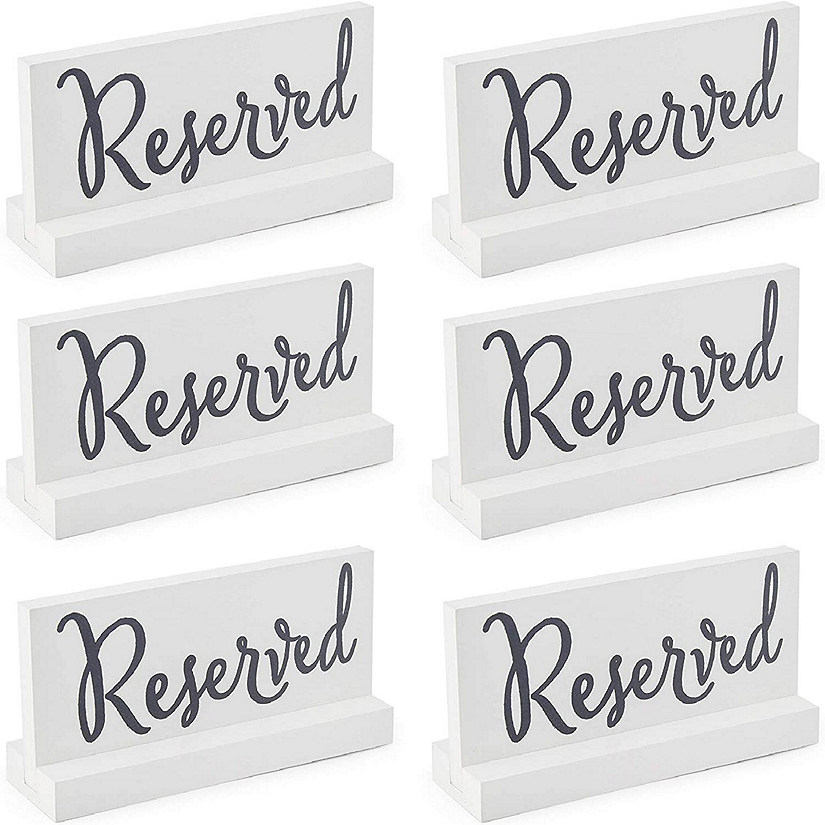 Darware Wooden Reserved Signs for Tables (6-Pack, White); Rustic Real Table Signs with Sign Holders for Weddings, Special Events, and Restaurant Use Image