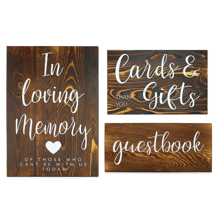 Darware Wooden Wedding Reception Signs (Set of 3, Brown); for Guests, Gifts, and Memorial Image