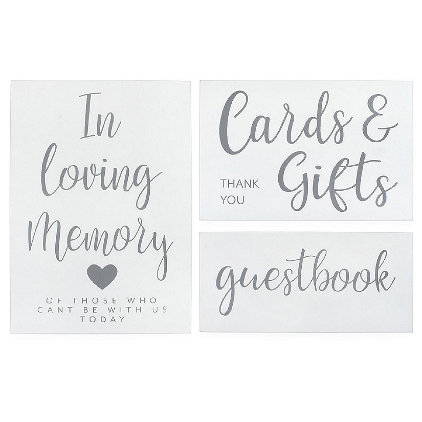 Darware Wooden Wedding Reception Signs (Set of 3, Rustic White); for Guests, Gifts, and Memorial Image