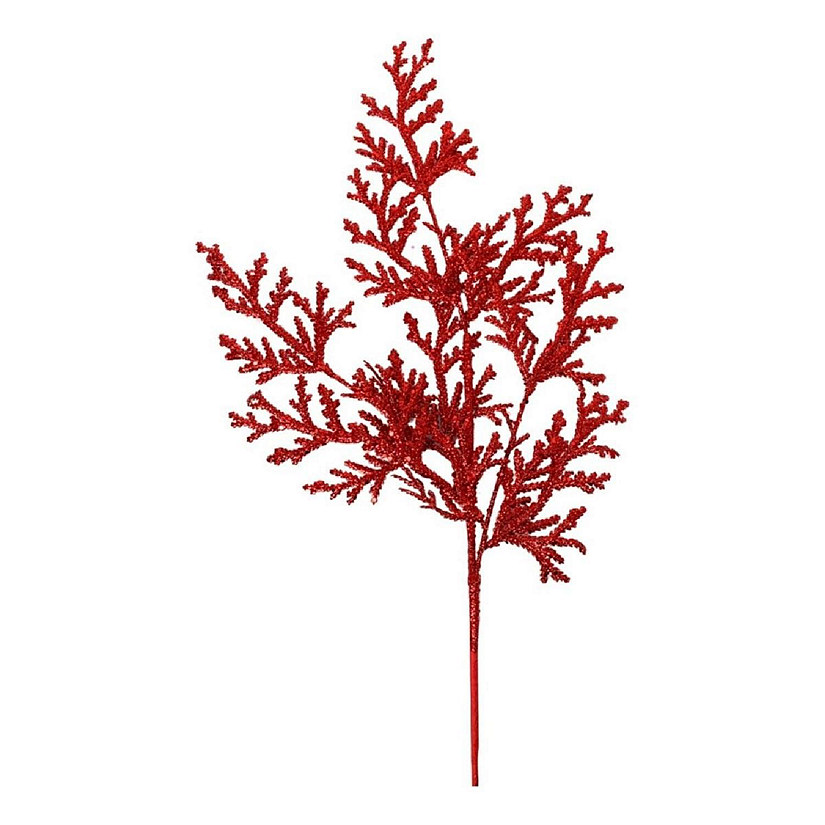 David Christopher Collection 28.5" Red Glitter Lycopodium Spray, Party Decor Image