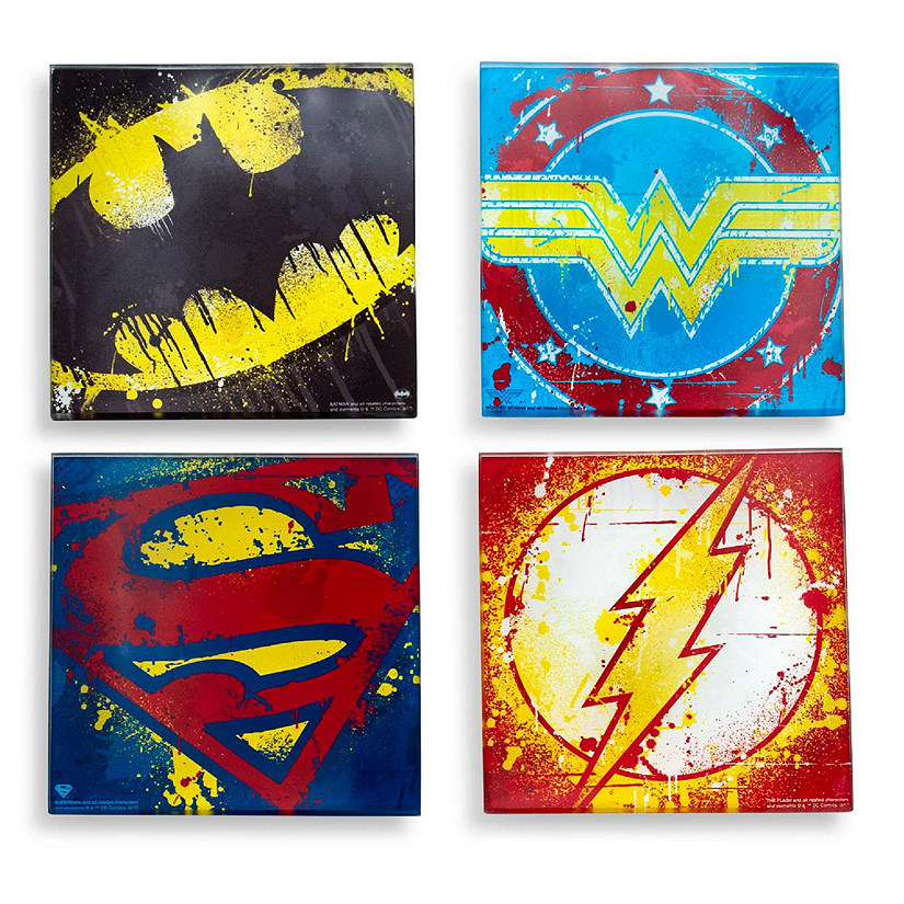 DC Comics Graffiti Superhero Logos Glass Coasters  Set of 4 Image
