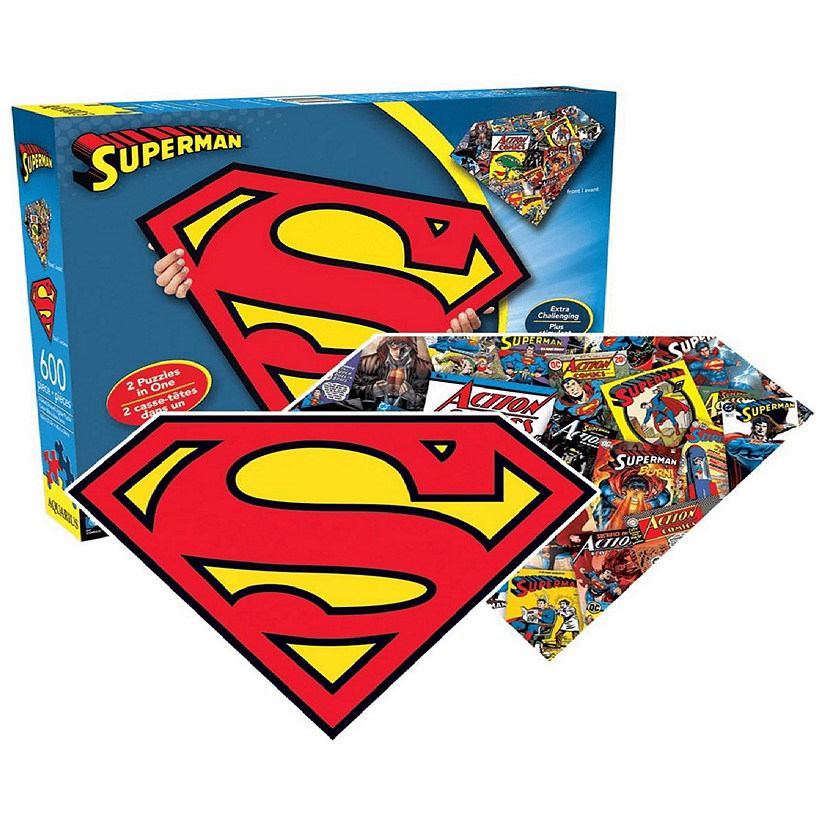 DC Comics Superman Logo 600 Piece Shaped 2 Sided Jigsaw Puzzle Image